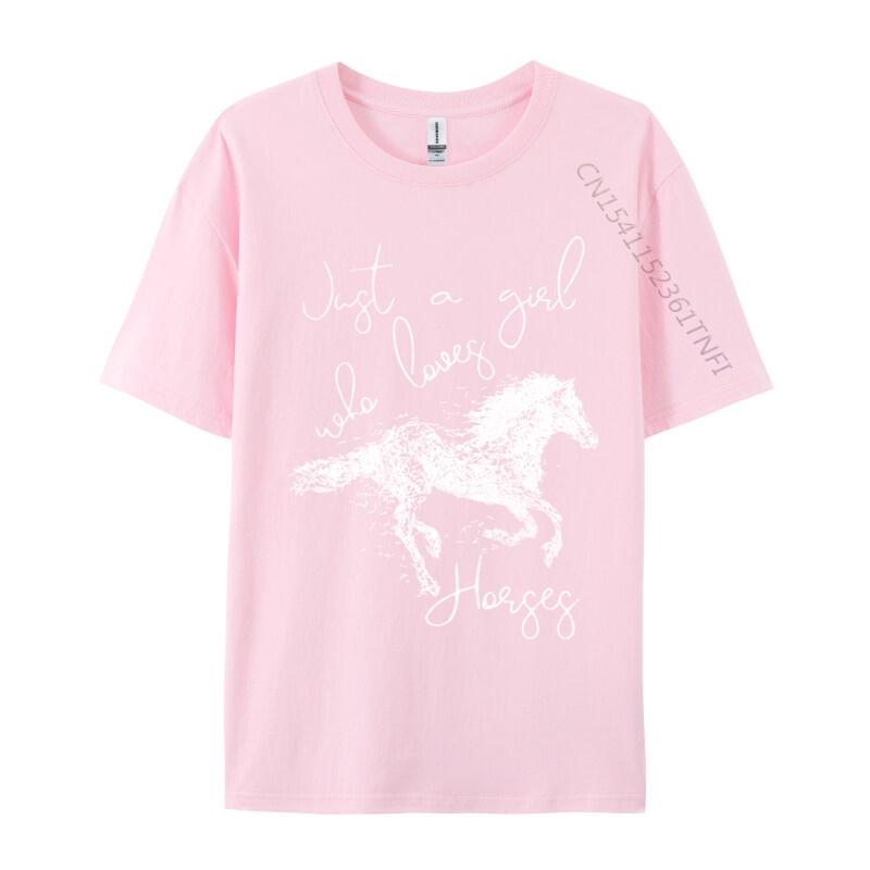 Just A Girl Who Loves Horses Jumping Horse White Silhouette TShirts Funny Tops Tees O Neck New Year Day Pure Cotton
