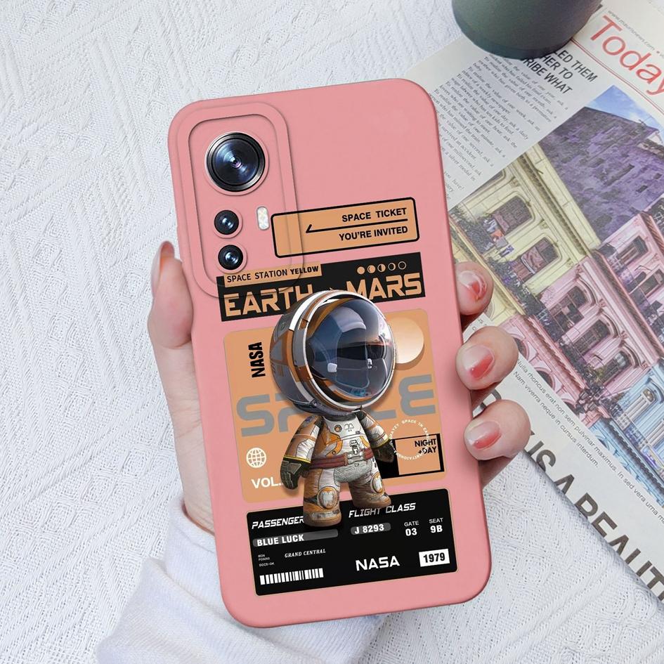 For Xiaomi 12T 12S Ultra 10T 11T 10 11 12 13 Lite 11X Pro Deksel Mote Astronaut Kamerabeskyttelse Firkantet Flytende Silikondeksel For Xiaomi Støtfanger