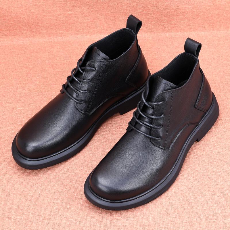Men's leather shoes, genuine leather Martin boots, medium-top casual leather boots, autumn breathable winter velvet men's shoes