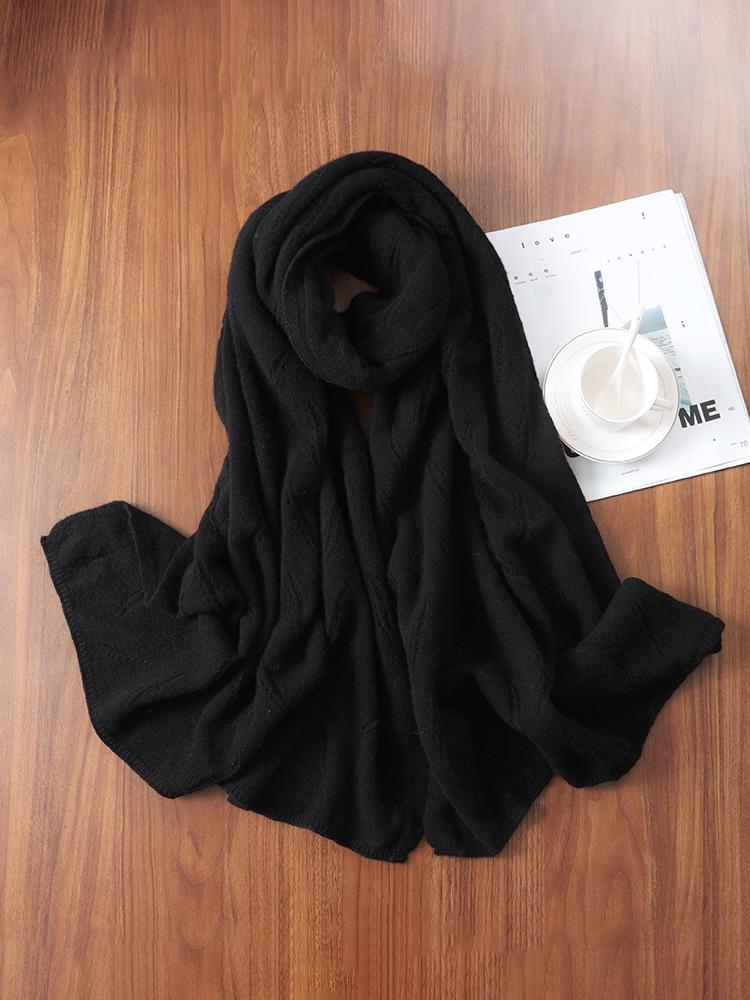 100%Wool Long Scarf For Women Winter Autumn Knitted Minimalist Larger Wrap Warm Soft Cashmere Pashmina Shawl Neck Warmer60x190cm