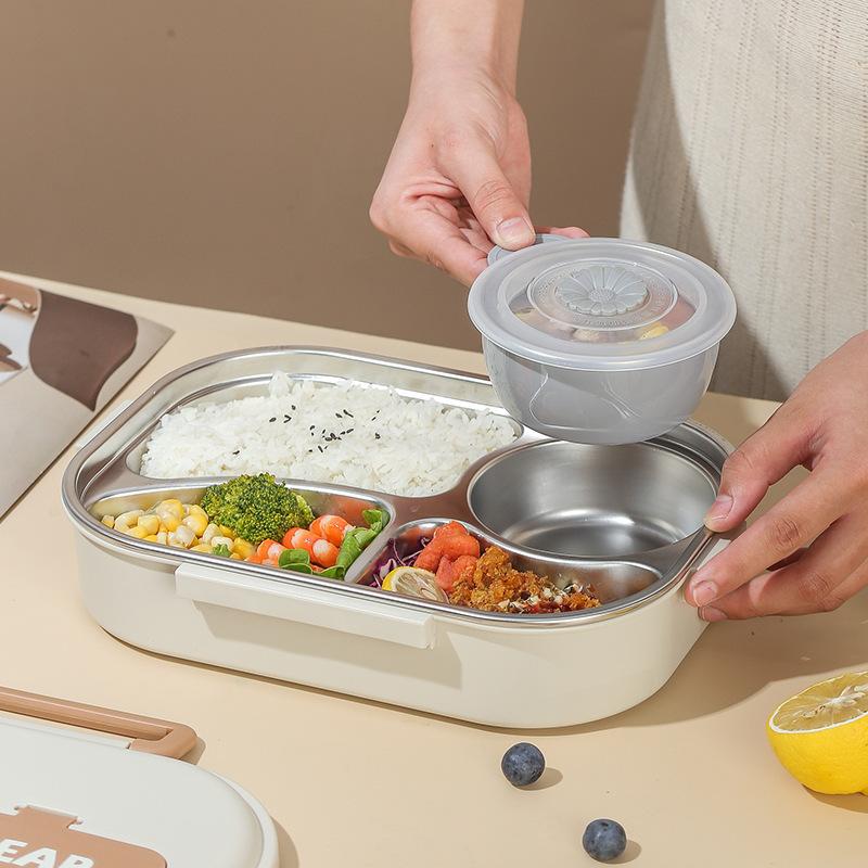 Lunchlåda i 304 rostfritt stål för vuxna barn skola kontor mikrovågsbar bentolåda med väska isolerade matförvaringsbehållare