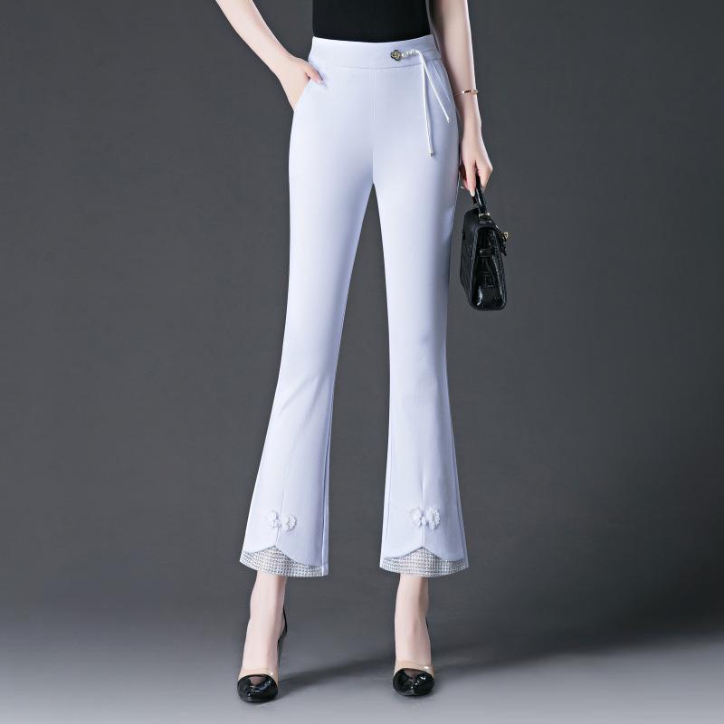 

Летние женские брюки клеш с высокой талией, утягивающие, стрейч - Национальный стиль, рыбий хвост, скинни фит для мамы среднего возраста L Waist 71 cm белый
