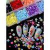 12 Grids/box Colorful Mini Flower Nail Charms 3D Acrylic Floral Nail Art With Pearls Golden Silvery Nail Beads Nail Decoration For Manicures