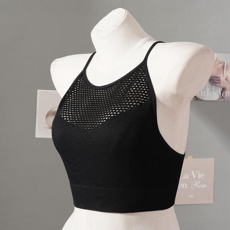 Sports Bras for Women High Support Seamless Ribbed Longline High Neck Sports Bra Racerback Padded Crop Top Yoga