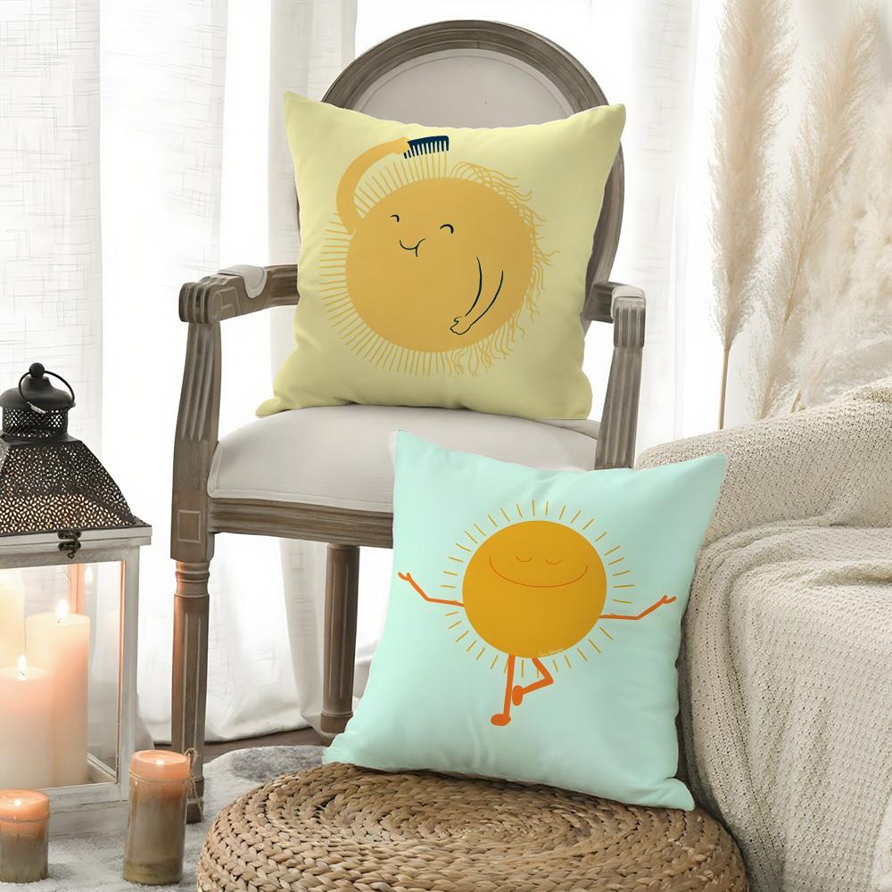 Fun Cartoon School Patterns For Children Cushion Cover Silky Elegant Comfort Sofa Bed Invisible Zipper Beach Pillowcase