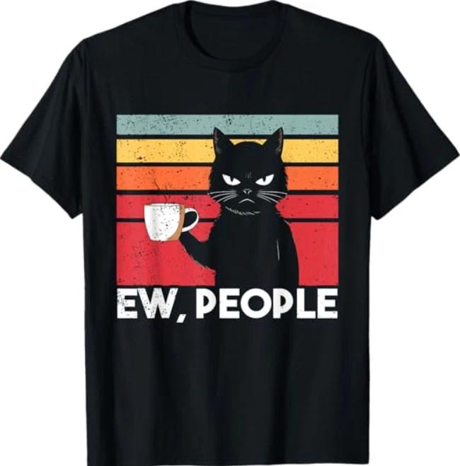 Ew People Cat Funny Vintage Anti Social Introvert T-Shirt XL