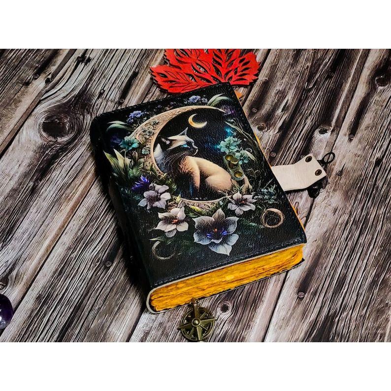 Leather Journal Spell Wizard Cat Book Blank Magik Notebook Book Of Shadows Wiccan Pagan Grimoire Book for Traveling Sketching Best Gift