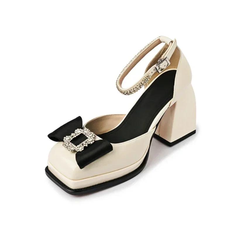 

2024 Autumn New Fashion Square Buckle Chunky Heel Shoes Female Popular Temperament Commuter Bag Head Bag with Women s Shoes 34