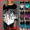 Nieuwe Dames Onregelmatige Zoom Bedrukt Casual Ronde Hals 3/4 Mouwen Plus Size T-Shirt Herfst Losse Pullover Blouse