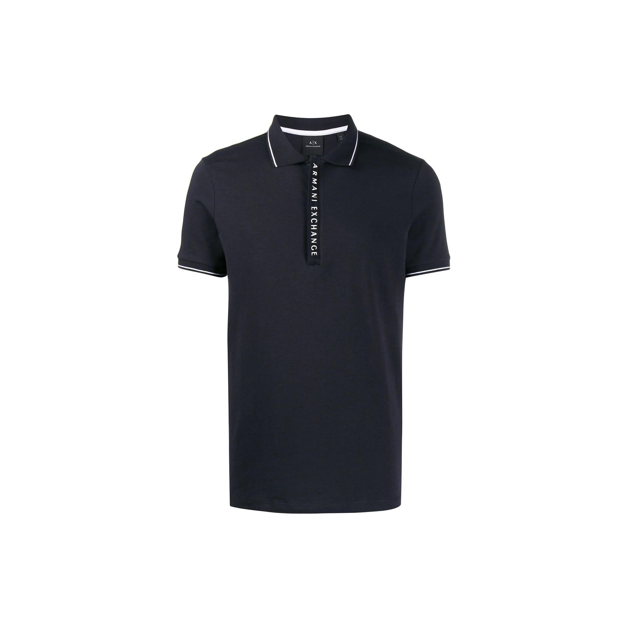 Armani Exchange FW22 Logo Print Gestreept Kraag Korte Mouw Poloshirt Heren Poloshirts Zwart 8NZF71-ZJH2Z M black