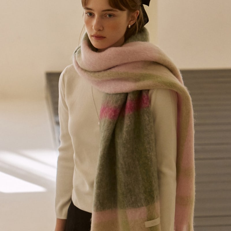 ADAUL Bos big check soft long wide muffler - 2color