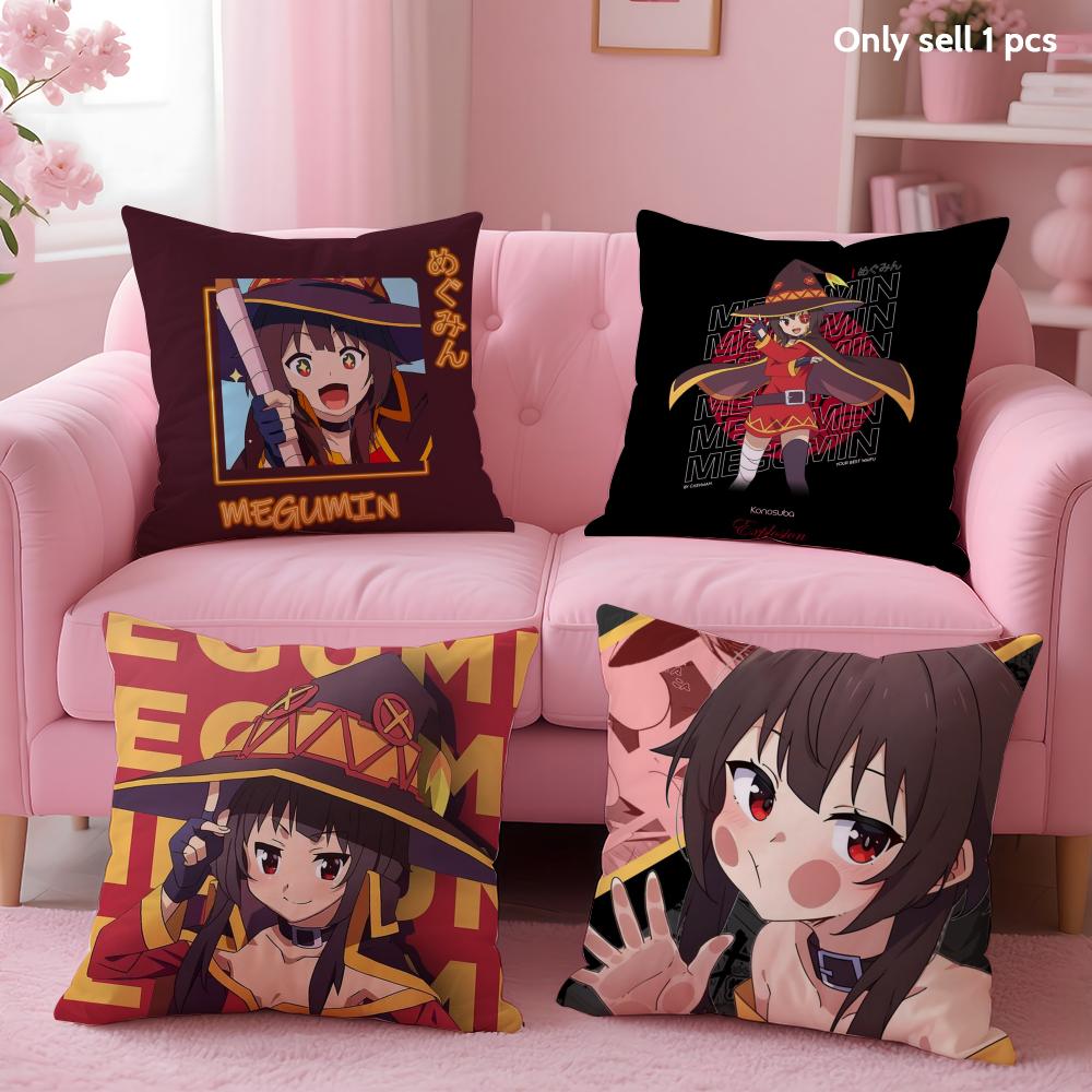 Cute M-Megumin Cushion Cover Soft Short Plush Double-Sided Printing Home Decor Machine Washable Pillow Case Gift
