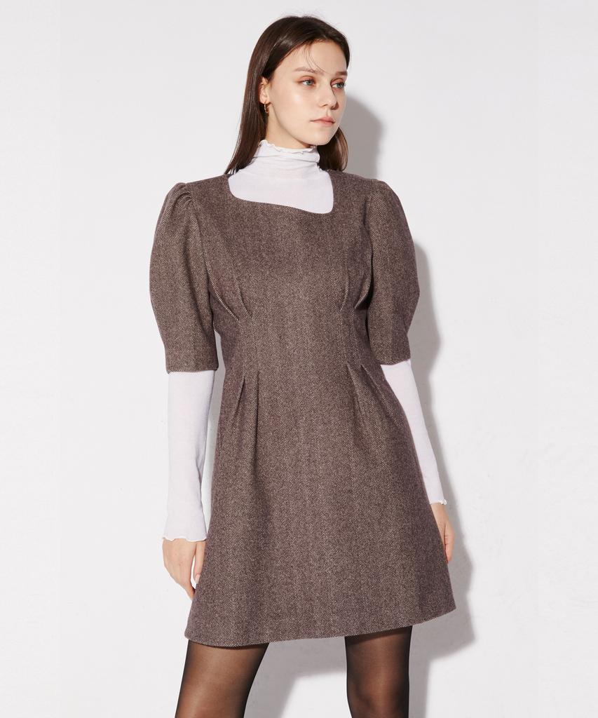 Leusejiem Puff Mini Dress - Brown