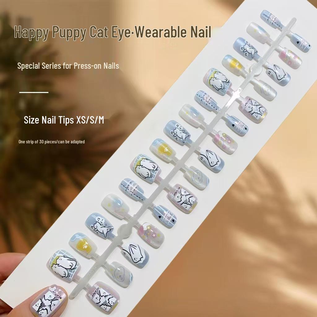 

Cute Cartoon Animal Nail Art - Happy Puppy & Cat Wearable Finished Nails
