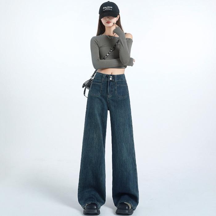

Women s High-Waisted Wide-Leg Floor-Length Jeans for Autumn Extra Small