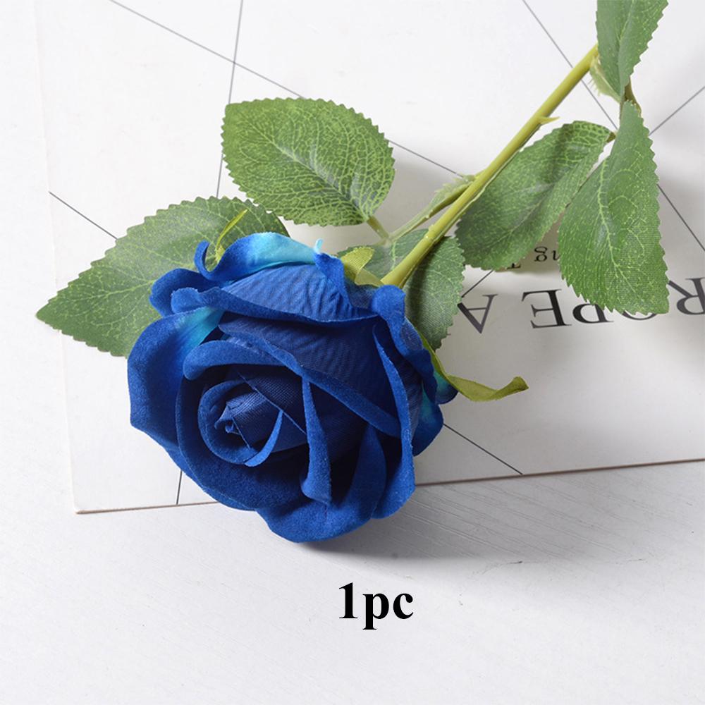 1/4/5Pcs Artificial Blue Rose Bridal Bouquet Realistic Velvet Faux Fake Rose Flowers for Wedding Bouquet Party Table Home Decor