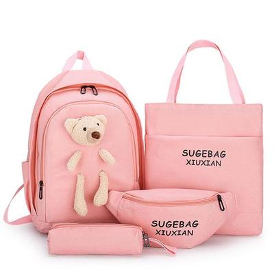 4pcs/set Lovely Bear Backpack For Female Canvas Bagpack School Bags For Teenage Girls Women