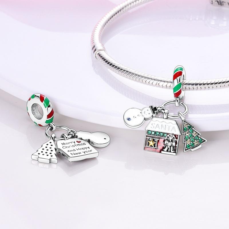 2026 Christmas Theme Snowflake Gift Box Santa Claus Beaded Pendant 925 Silver DIY Bracelet Christmas Gift