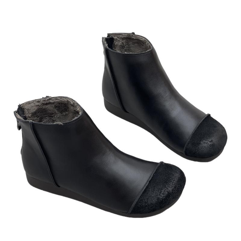 Retro Schuhe, Damenschuhe, Kurze Stiefel, Neue Damen-Einzelstiefel mit runder Zehenpartie und flacher Sohle, Oma-Stiefel