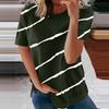 Women's Casual Fashion Short Sleeve Striped Printed Round Neck Pullover T-shirts