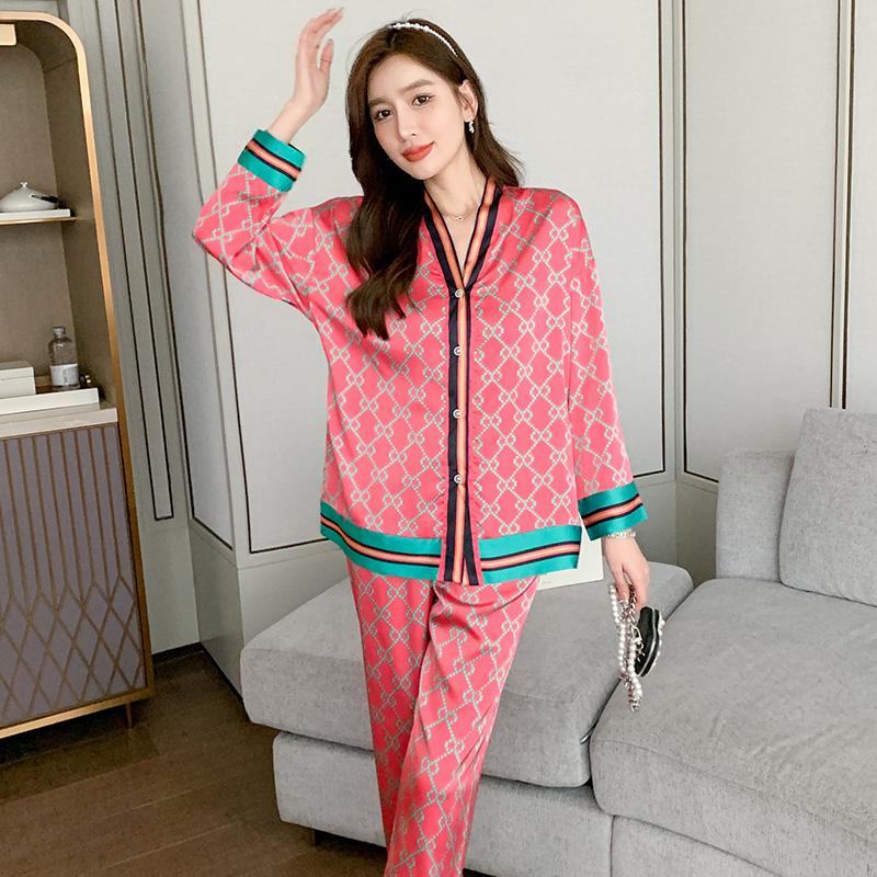 French Elegant Plaid Colorful Striped Women's Pajamas Europe American Style Retro Lounges New Autumn Trend Sleepwear