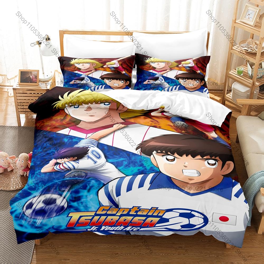 Cool Captain Tsubasa Nankatsu Football Manga Character 3PCS Bedding Set Duvet Cover + 2 Pillowcases Microfiber Anime Bed Linens