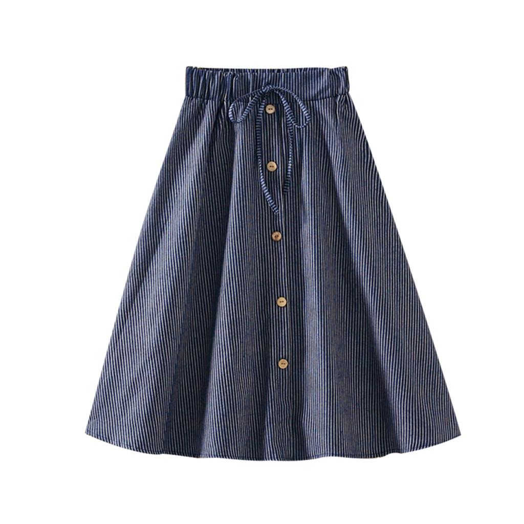 

Модная длинная джинсовая юбка с высокой талией, женская летняя студенческая полосатая юбка трапециевидной формы