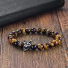 New Black Agate Tiger Eye Stone DIY Bracelet with Personalized Wolf Head Stainless Steel Trendy Men's Beaded Bracelet