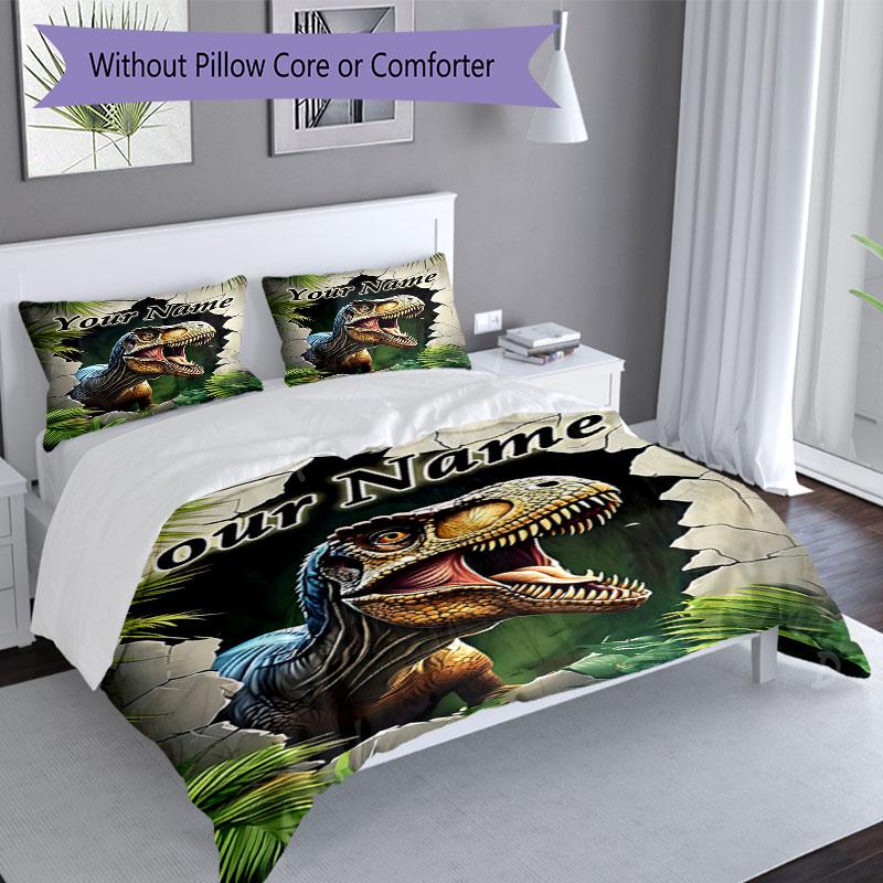 3PC Custom Name Dinosaur Adventure Bedding Set Duvet Cover Closure Includes 1 Duvet Cover & 2 Pillowcases for Bedroom