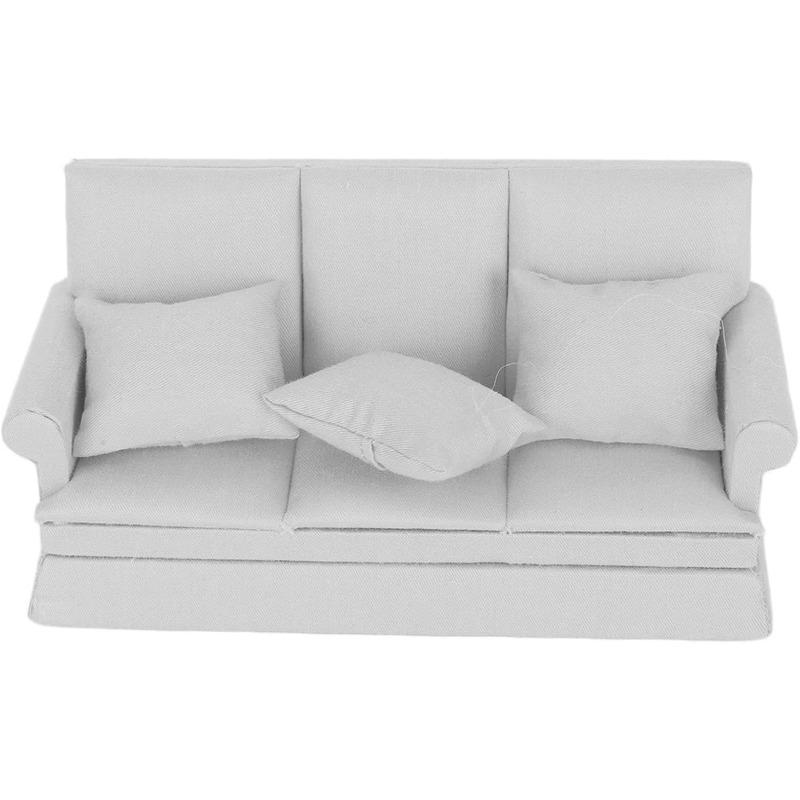 Mini Wooden Dollhouse Sofa 1:12 with 3 Pillows, Highly Simulated Model for Living Room Decoration