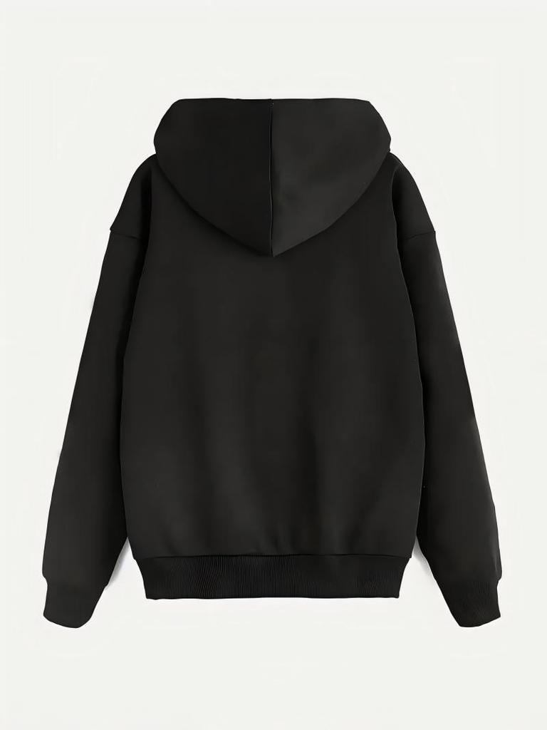 Trendiger schwarzer Damen-Langarm-Loose-Hoodie mit amerikanischem High-Street-Print für den Herbst