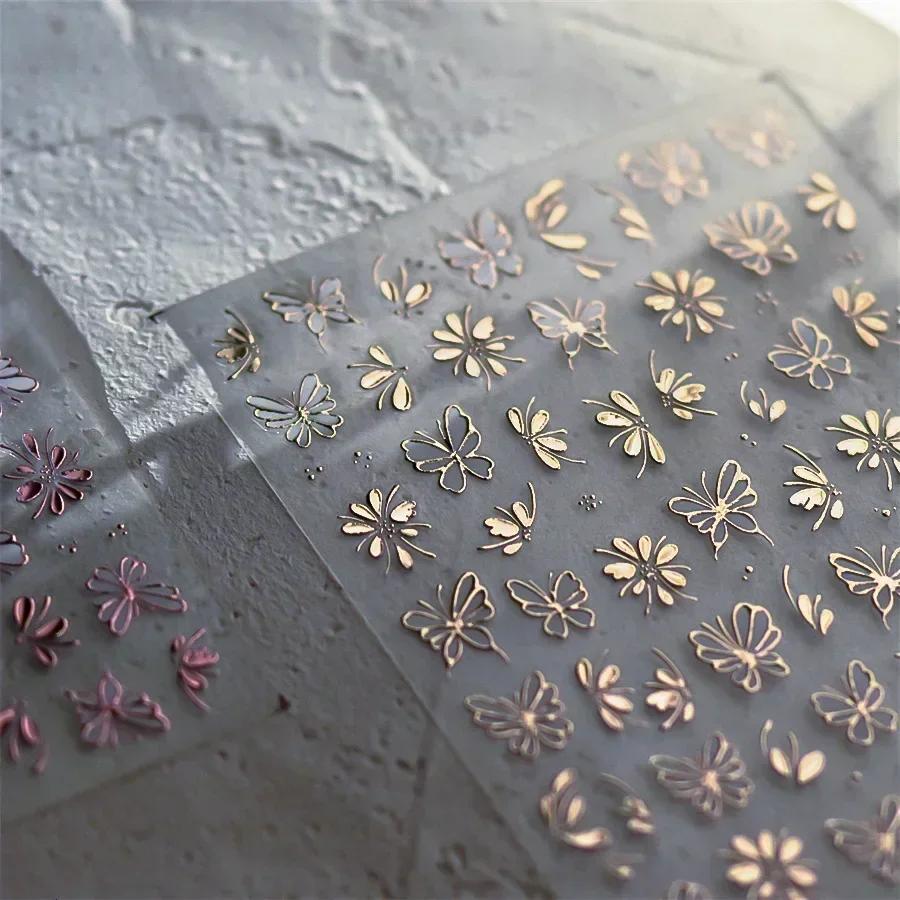 Gradient White Pink Butterfly Flower Shiny Stars Chic Spring Petal 5D Soft Adhesive Nail Art Stickers Decorations Manicure Decal