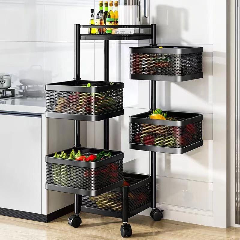 Kitchen Floor-Standing Multi-Layer Snack, Fruit & Vegetable Rotating Storage Trolley
