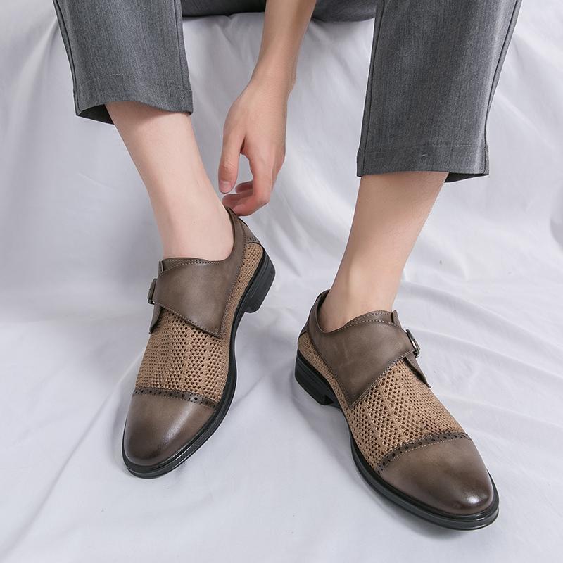 Fashion Men Retro Loafers Men Casual Breathable Comfortable Fashionable Buckle Leather Shoes European Office Business Shoes Sizes 38-46
