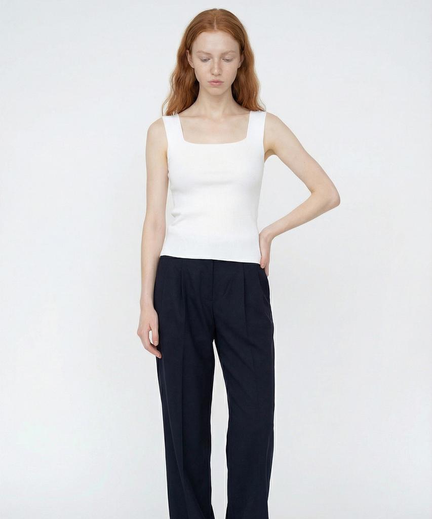 Seuneogeuyu Square Neck Ribbed Sleeveless Knit 4 Colors S M