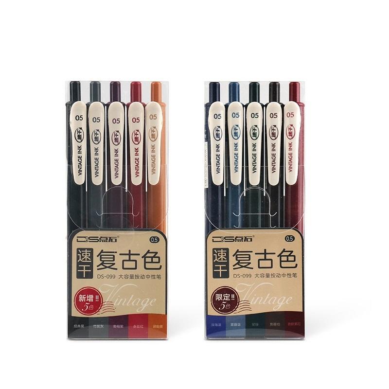 5pcs Vintage Ink Pens Set Quick-dry Writing Multi Color 0.5mm Ballpoint Pen for Diary Drawing Marker Liner Art DIY School