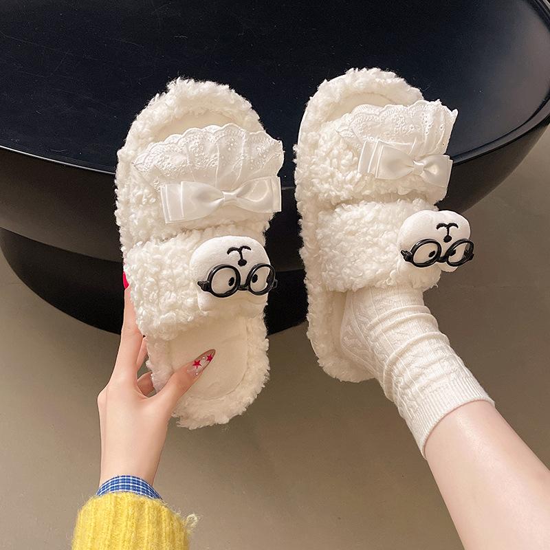 Niche Miffy Rabbit Cute Cartoon Fluffy Shoes for Women's 2025 Autumn and Winter New Thick-soled Outer Wear Warm and Height-increasing Cotton Slippers