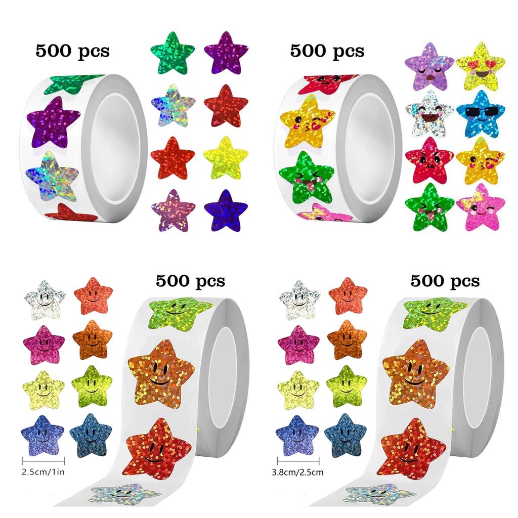 500 Colorful Star Adhesive Holographic Star Stickers Zoo Farm Scrapbook Sticker Roll Labels For Kids DIY Gift Toys
