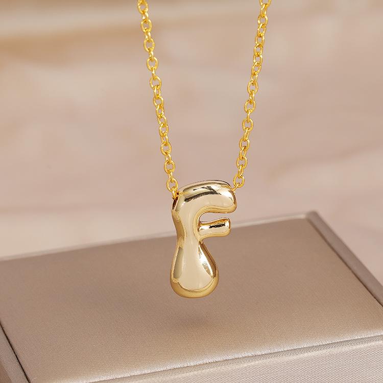 Charming Chubby Brass Polished 26-Letter Silver Pendant Necklace for Women
