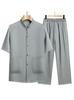 Men's Summer Ice Silk Chinese Two-Piece Set: Loose Short-Sleeve Shirt Suit for Middle-Aged and Elderly