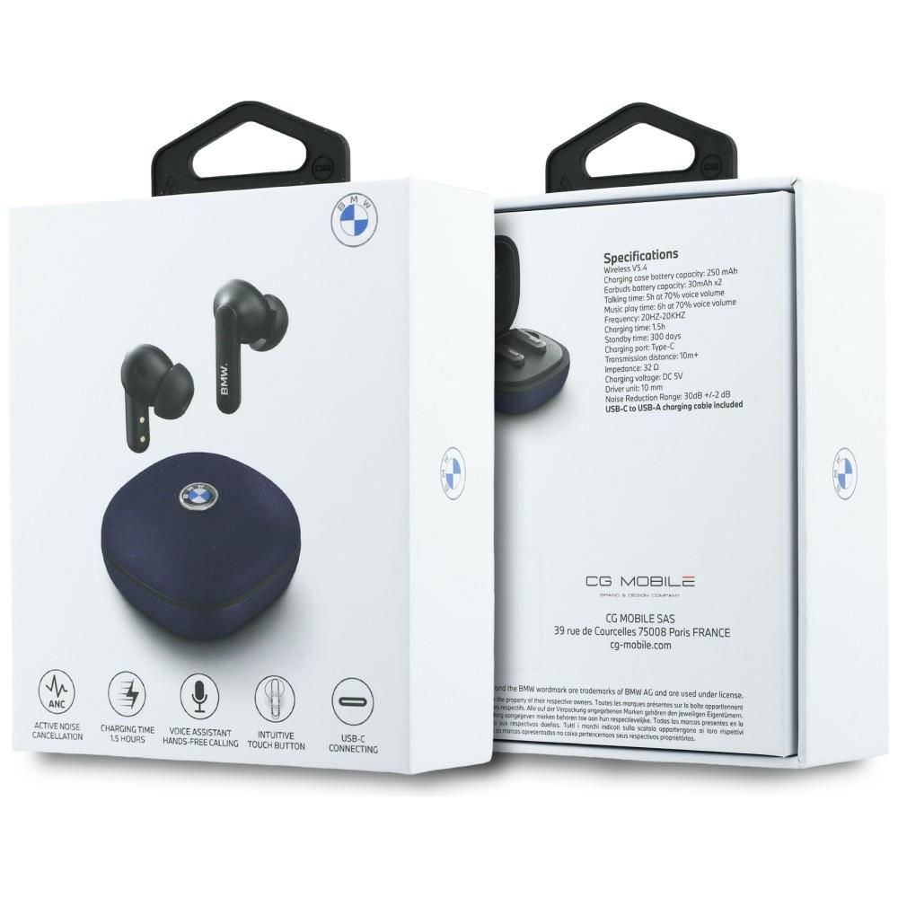TWS Bluetooth Headphones BMW Leather Metal Logo ENC Navy Blue