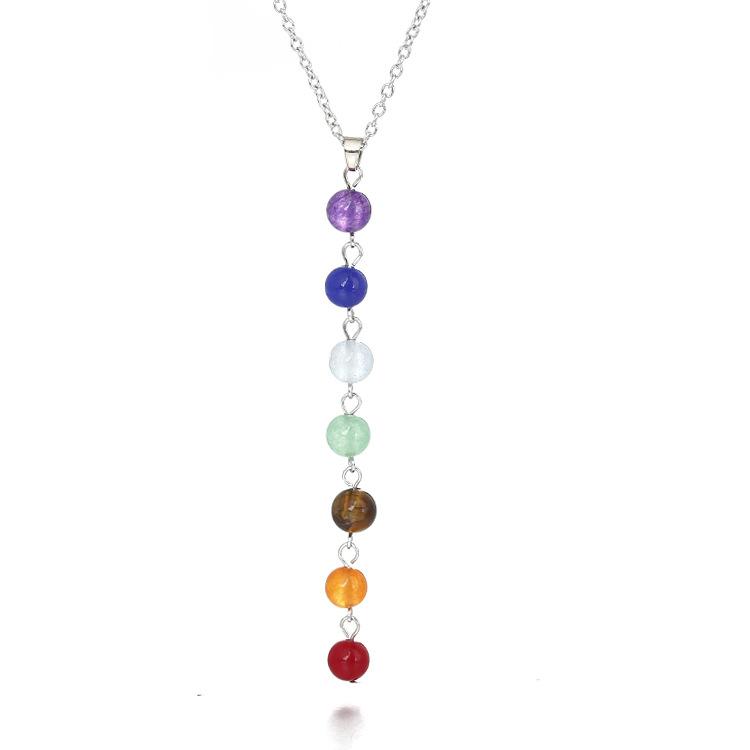 Natural Stone Colorful Beads Pendant Yoga Buddha Bead Necklace Pendulum Pendant N536