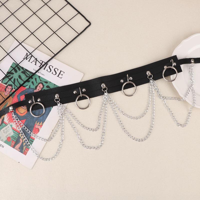 Chain Fringe Rivet Studded Belt Gothic Black Pu Leather Waist Belt Carnival Waistband Harness For Women onesize