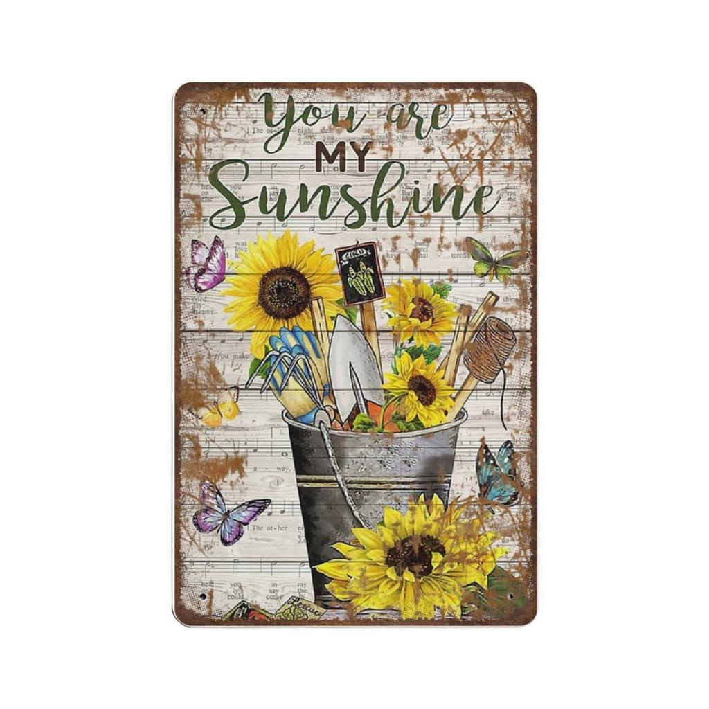 Vintage Thick Metal Tin SignYou are My Sunshine Gardening Butterflly Tin Sign Novelty Farm Girl PosterHome Decor Wall ArtFu