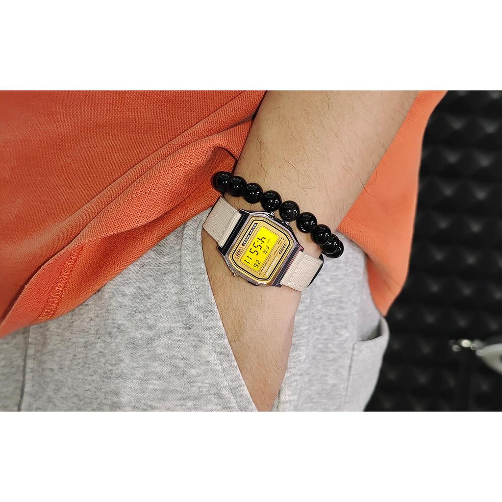 Casio Custom Collection Quartz Movement Nylon Strap Watch Men's Watches Gold Dial A158WEA-9(Watch5--Luma-07)