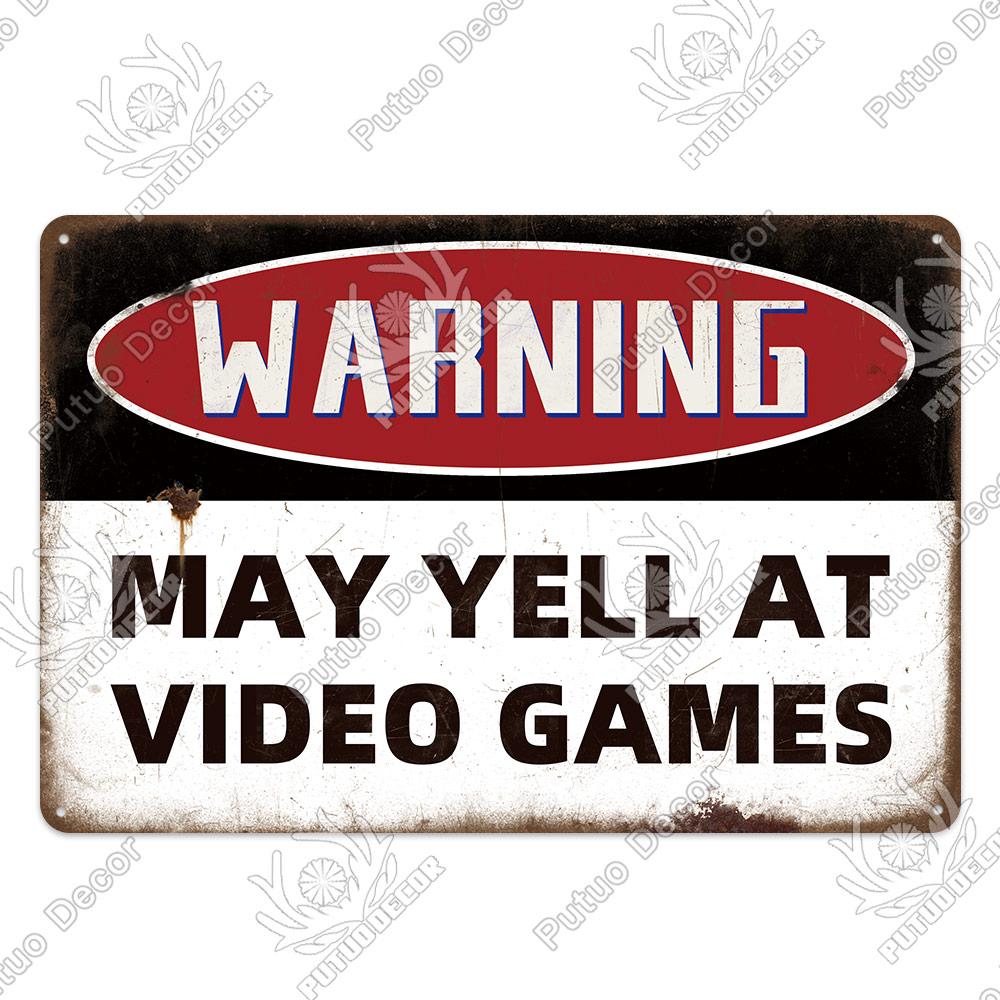 Decor Funny Gamer Metal Signs Vintage Tin Sign Gamer At Work Retro Signs for Home House Club Game Room Man Cave Wall Decor