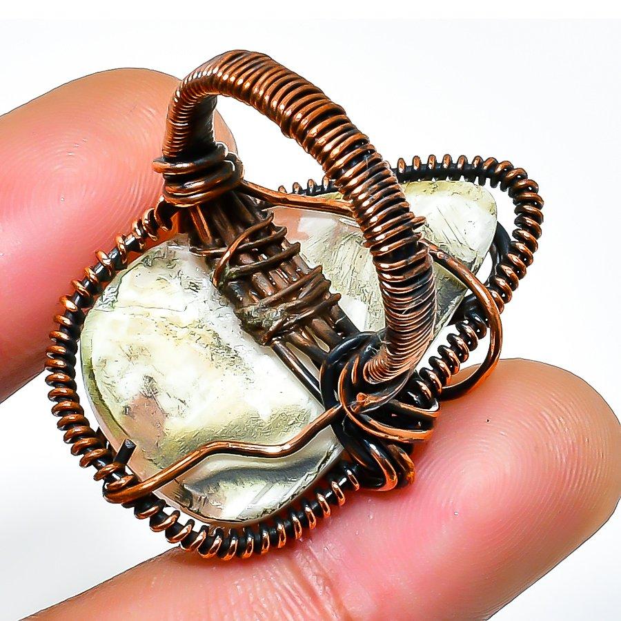 Scolecite Gemstone Handmade Copper Wire Wrap Jewelry Ring Size 7