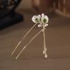2026 New U-Shaped Hairpins Women Pearl Green Bead Flower Tassel Hair Fork Elegant Exquisite Hanfu Wedding Hair Accessories Gift