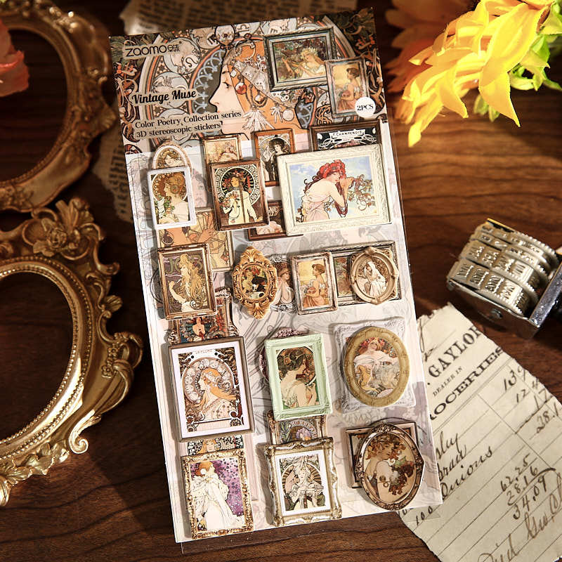 Vintage Embossed Oil Painting Stickers For Scrapbooking Wall Decoration