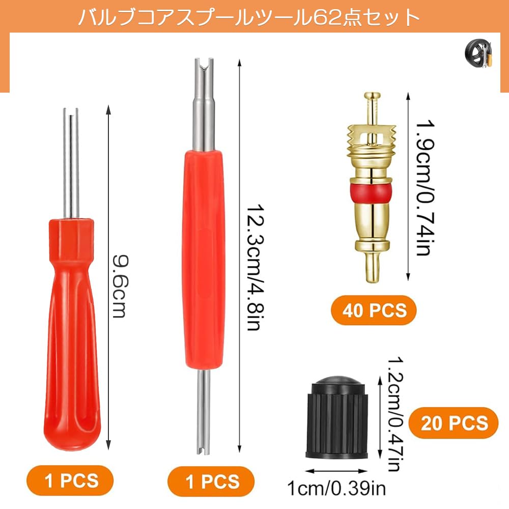 Tire Valve Core Tire Repair Tool Valve Core Spool Tool 62 Piece Set Removal